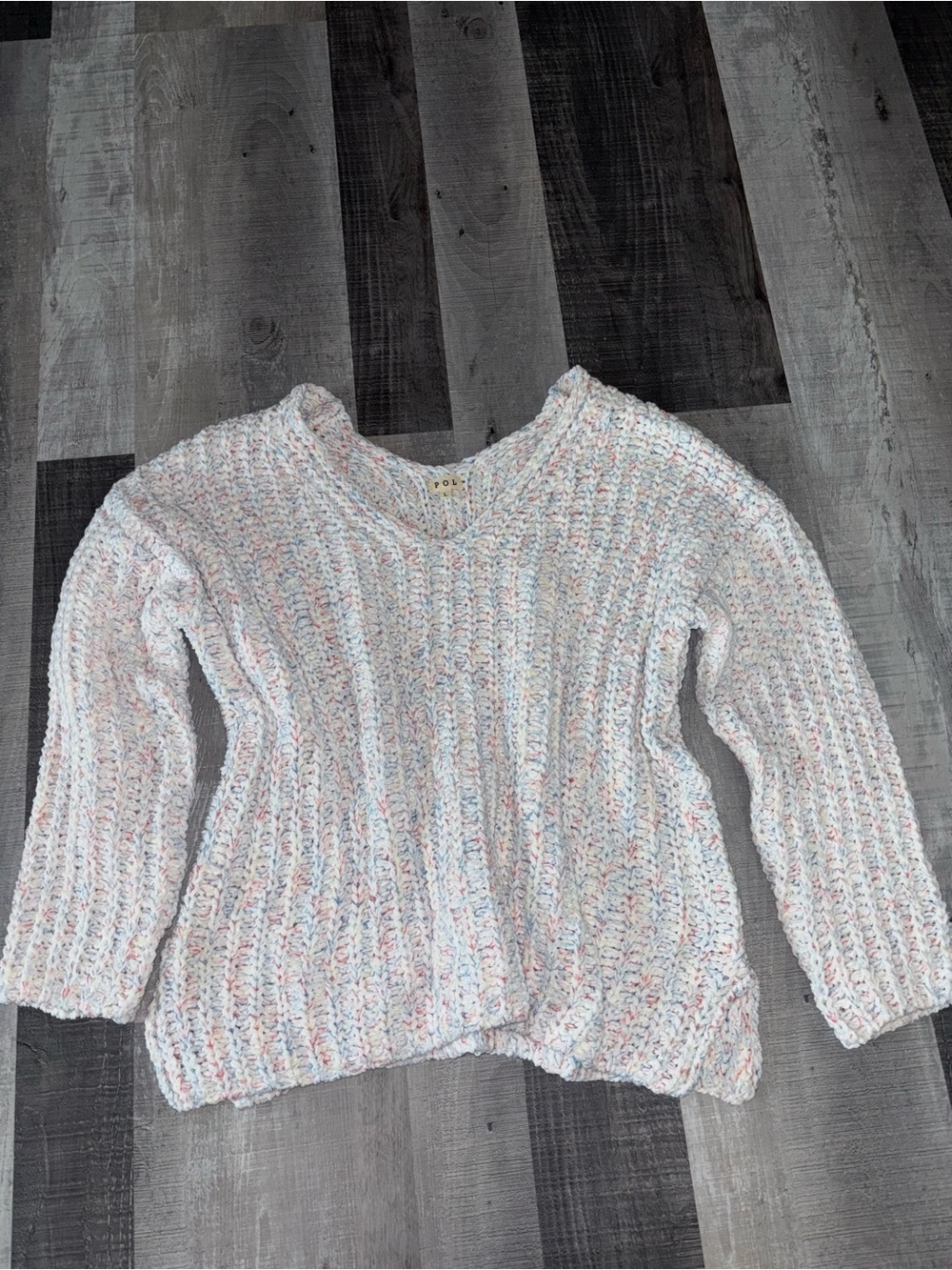 🍦POL Pastel speckle  V-Neck Chunky Knit Sweater